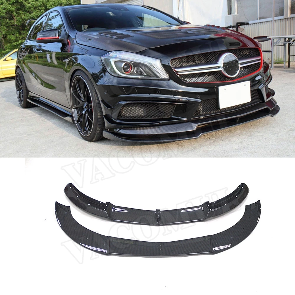 VACOMUL Carbon Fiber Double Front Lip Spoiler for Mercedes Benz A Class W176 A180 A200 A260 Sport 2013-2015 CarBumper Chin Guard