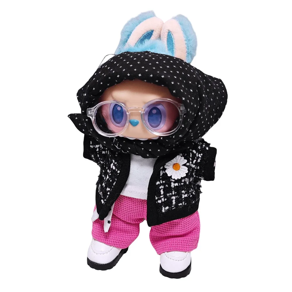 1SET 17cm Labubu Doll Clothes Headscarf Coat T-shirt  Pants Shoes Glasses Doll Accessories Sitting Party Changing Dress Game Toy