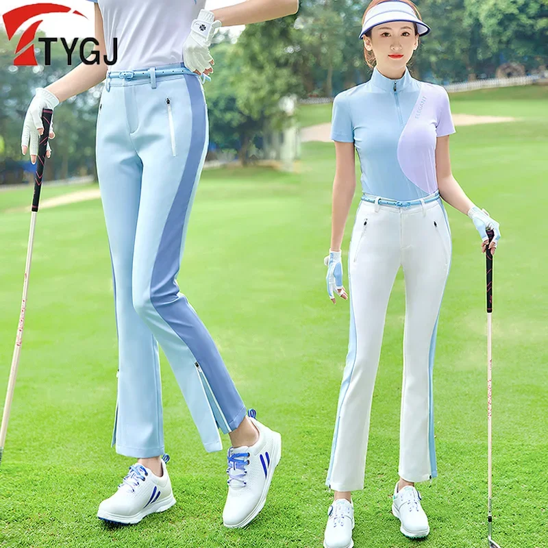 

TTYGJ Ladies Outdoor Sports Sweatpants Elastic Slim Golf Flared Trousers Zipper Split Golf Pants Women Breathable Pants XS-XL