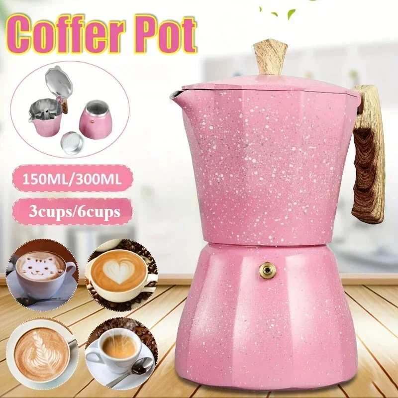 Pink Aluminum Moka Pot Reusable Latte Coffee Maker Italian Stovetop Mocha Espresso Maker Hand-Brewed Espresso for Home Cafe Use