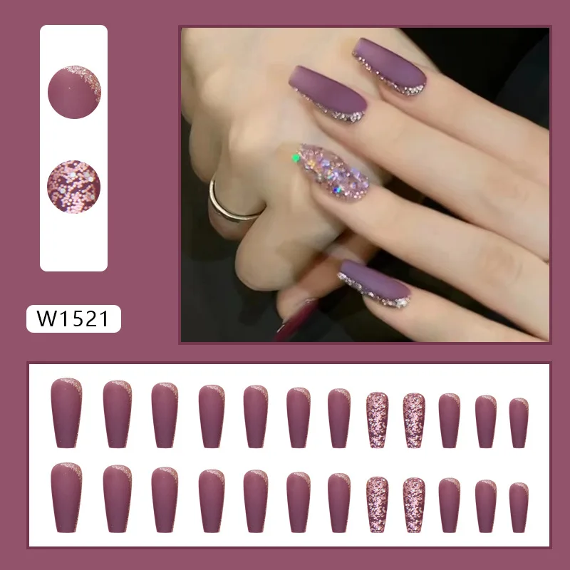 24 قطعة ماتي الأرجواني مسمار الفن متوسطة طويلة الباليه الأظافر اضغط على أظافر صناعية نصائح الأظافر كاذبة أظافر صناعية جاهزة 2025 #2