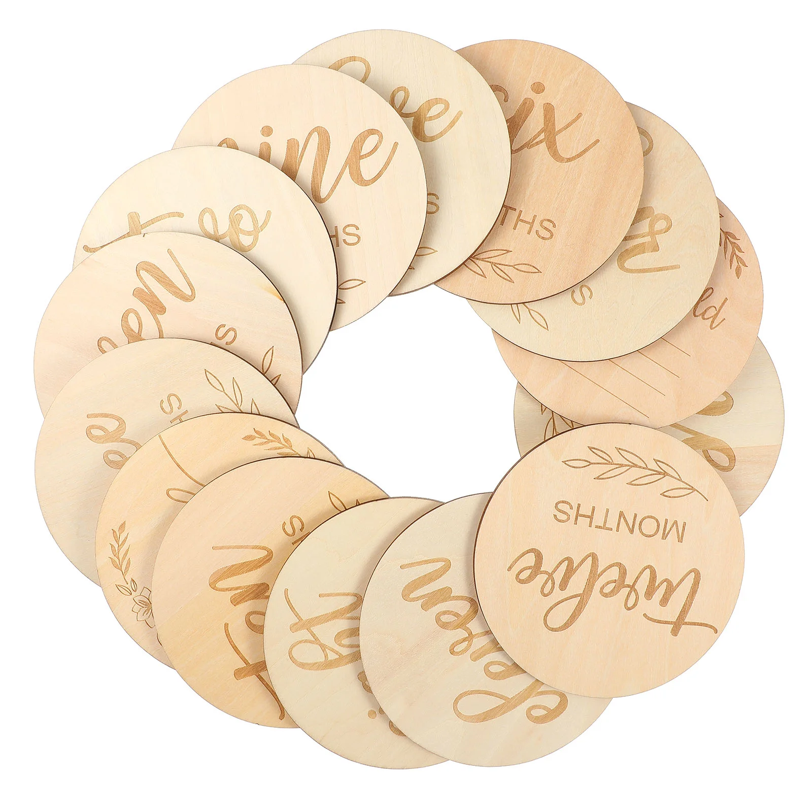 

Photograph Wood Chips Emblems Baby Monthly Circles Set Milestone Cards Wooden Customizable Discs Newborn