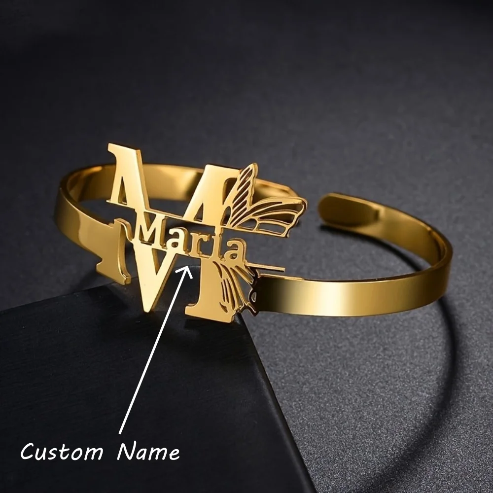 

Кольца-бабочки из нержавеющей стали с инициалами, позолота, индивидуальные ювелирные изделия с буквами алфавита, модные роскошные аксессуары, креативные подарки