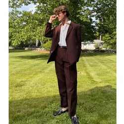 Gentleman Clothes New Serge Men's Two-piece Luxury High-quality Casual Suit Elegant Suits for Men Prom Suit 2024 Man Pants Set