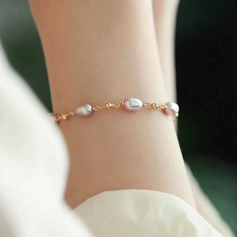 

Lanyun Natural Freshwater Taro Purple Rice Shape Pearl Women Elegant Bracelet Hand Jewelry