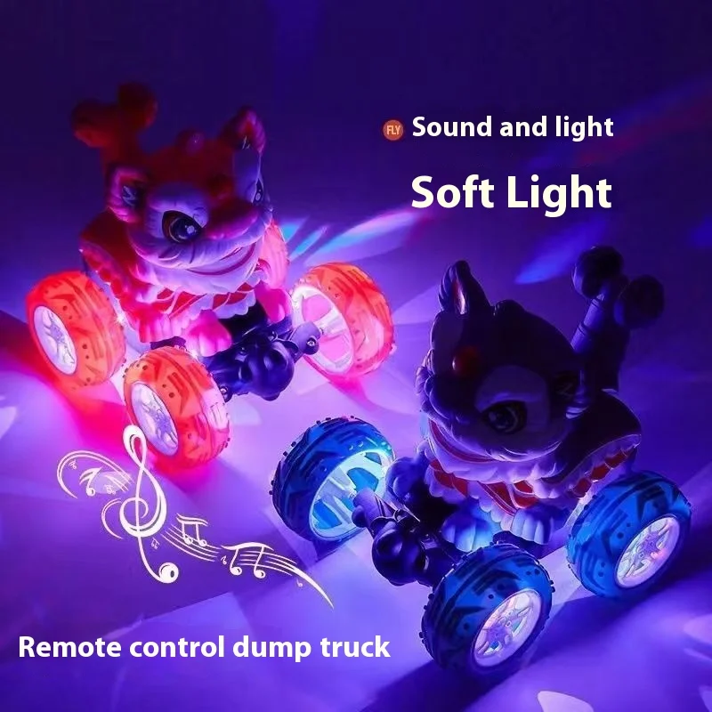 China-Chic Children'S 2.4g Remote Control Toy Lion Dance Tumbling Car Brilliant Lights Dynamic Music Dumper Lion Wake Up Stunt C