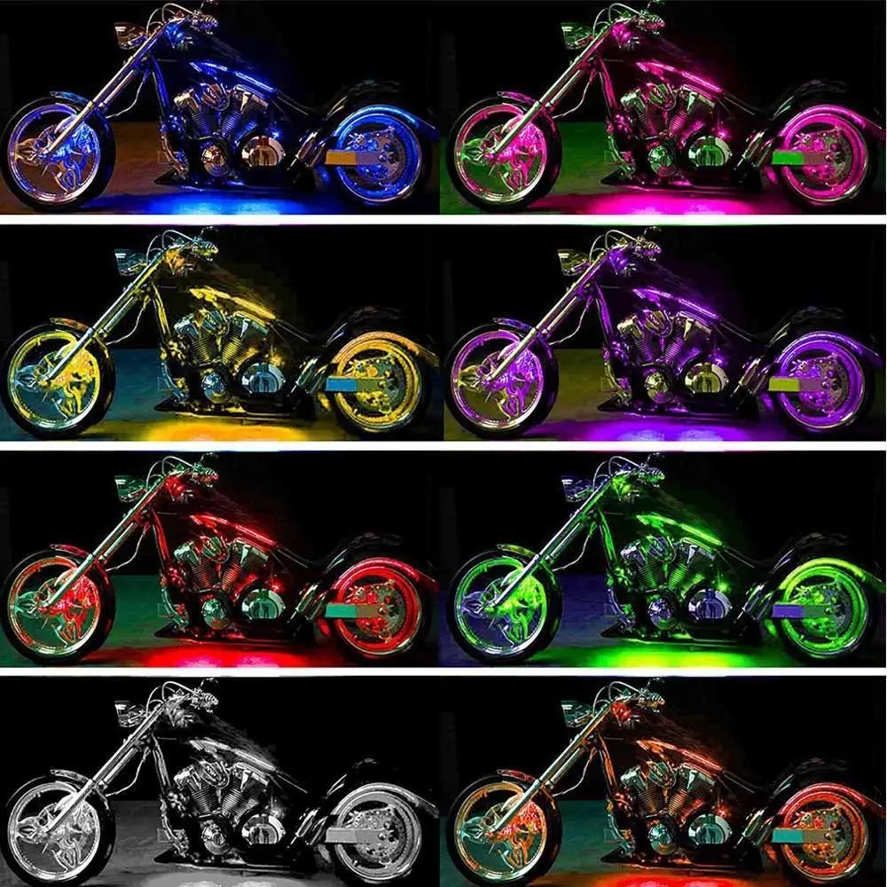 12pcs LED Neon Strip Lights for Motorcycle RGB 15-colors Remote Control Moto Under Glow Light 5050SMD Car Decorative Light Strip