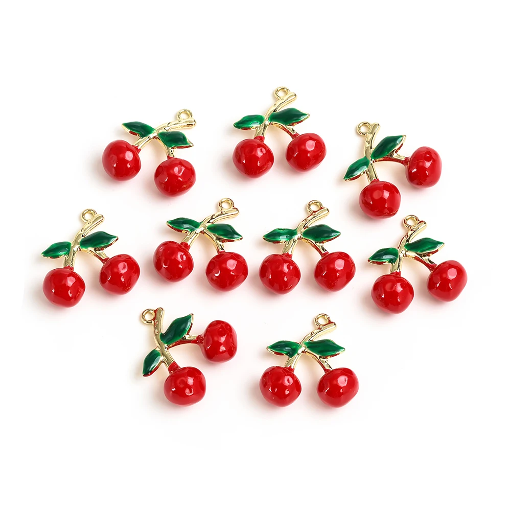 

10 pcs/pack Stereo Cherry Alloy Oil Drop Accessories DIY Jewelry Keychain Bag Pendant Earrings Material