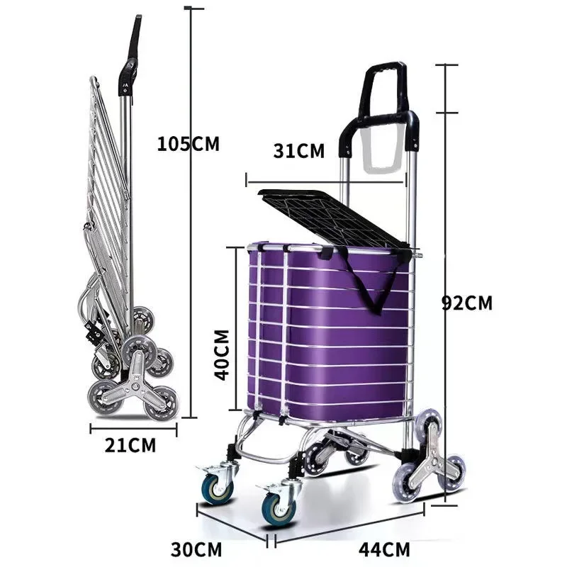 Carrinho de compras reforçado, escadas de escalada, puxado à mão, carrinho dobrável doméstico, mercadorias de transporte, carrinho de compras portátil