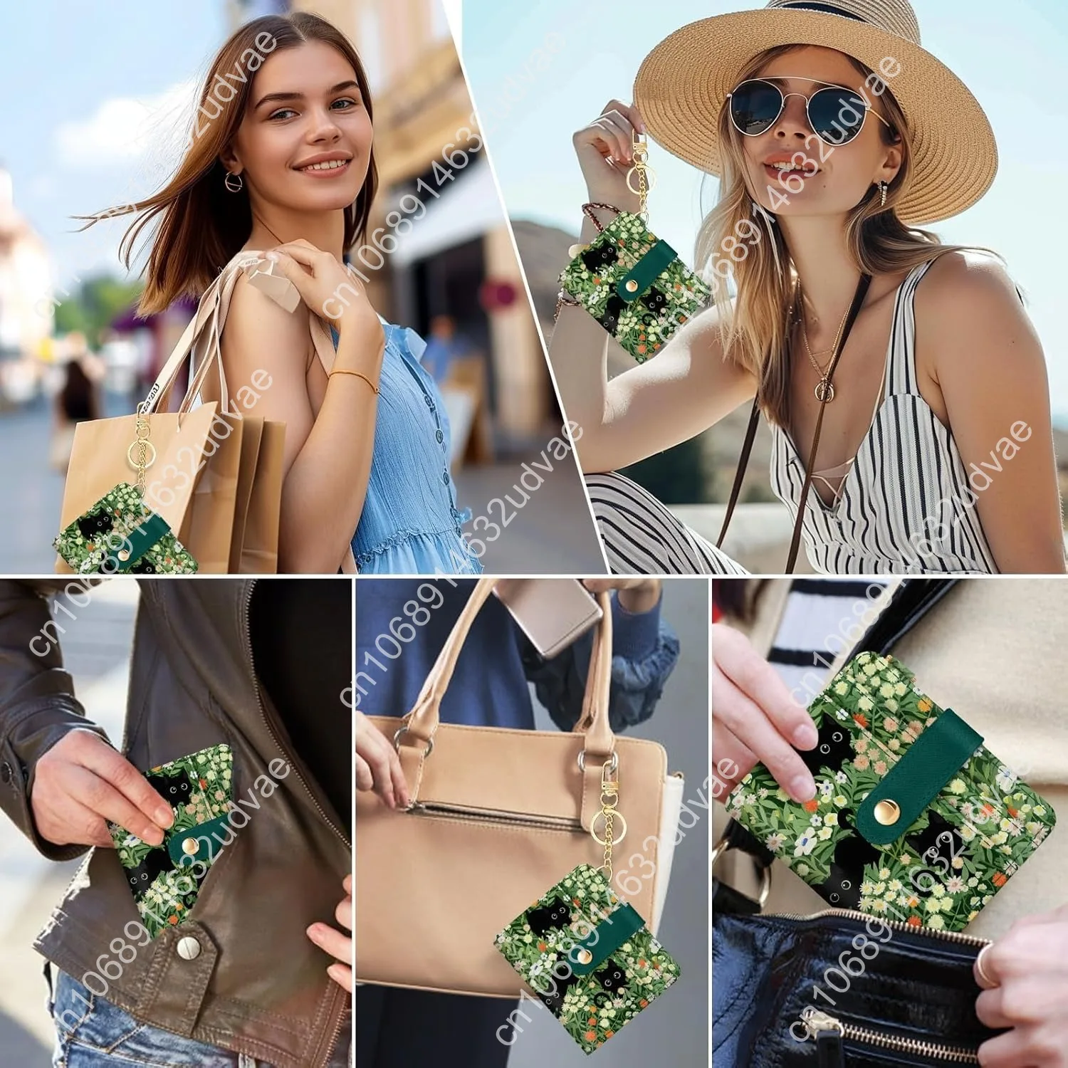 Black Cat Floral Rfid Women Wallet, Small Slim Thin Credit Card Wallet, PU Leather Bifold Cash Zipper Coin Pocket ID Window for