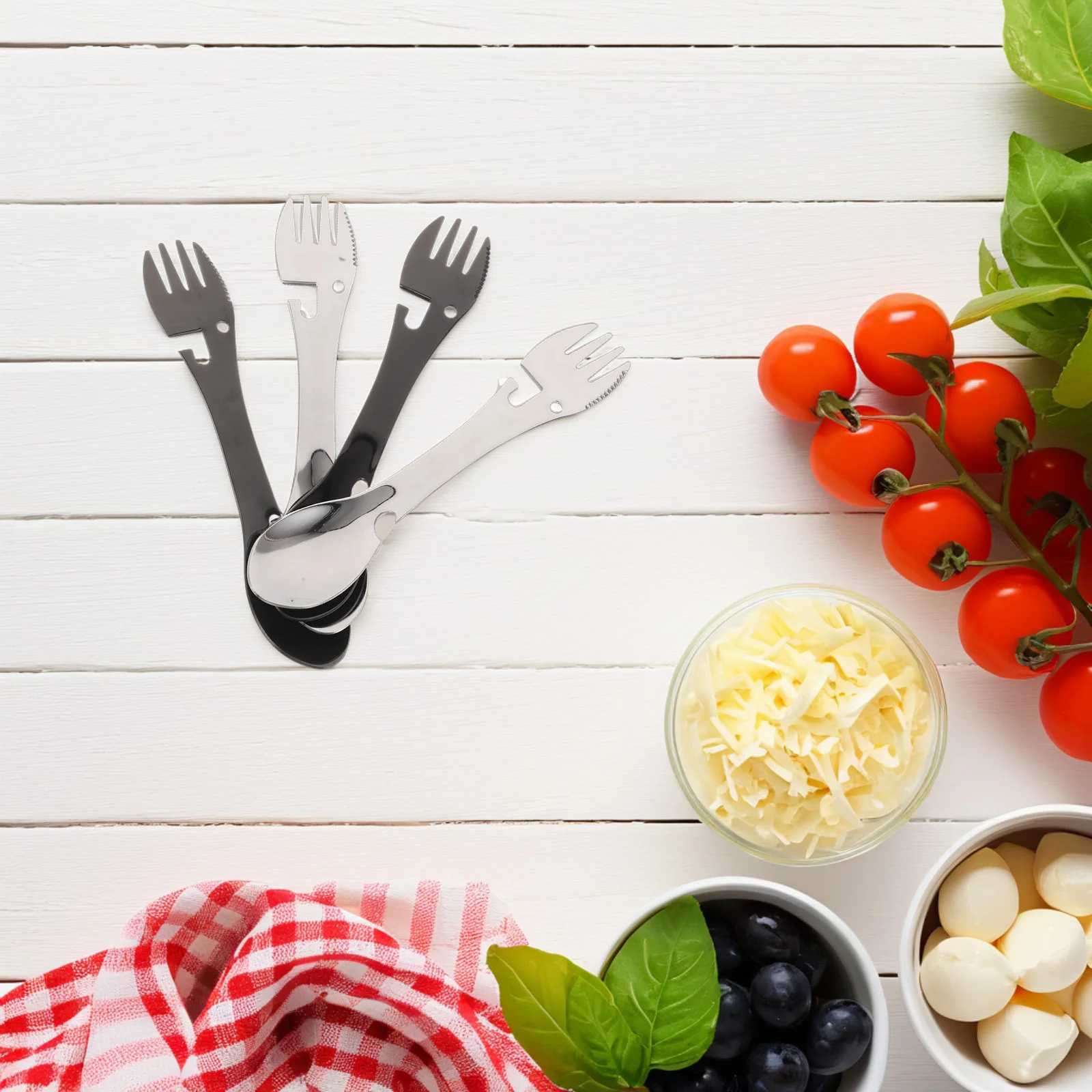 

4pcs Stainless Steel Multifunctional Fork Spoon Spork Reusable Camping Utensil Set Portable Outdoor Travel Tableware Knife