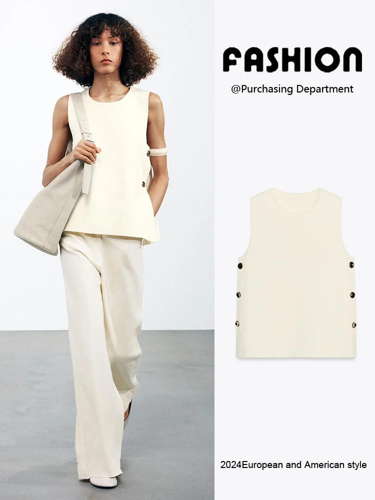 

Новая летняя женская вязаная жилетка с круглым вырезом и пуговицами, модель 492049 72, модная, для повседневной носки, цветная