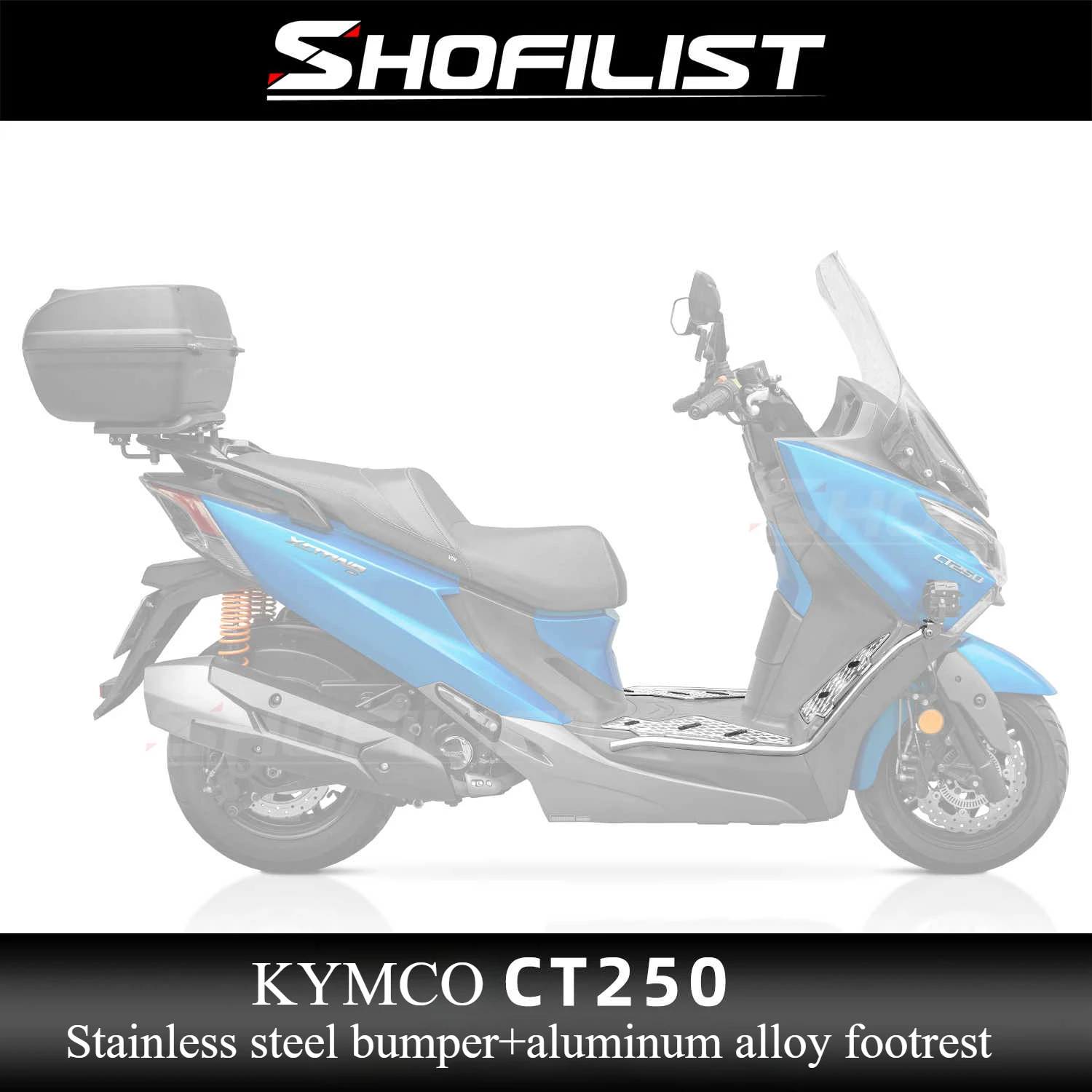 

Suitable for KYMCO CT250 Modified Bumper, Stainless Steel Bumper, Aluminum Alloy Foot Pedal Anti Drop Bar, Spotlight Bracket