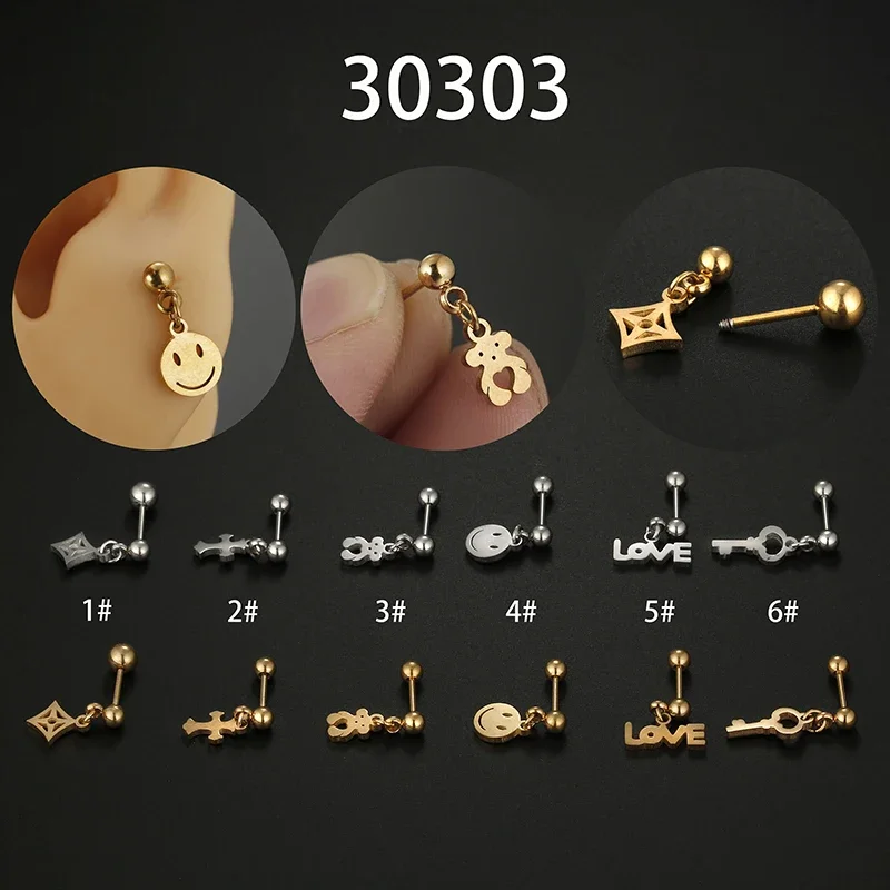 

1PC 20G new arrive girl cartilage studs bear earrings cartilage piercing tragus earrings helix wholesale piercing jewelry