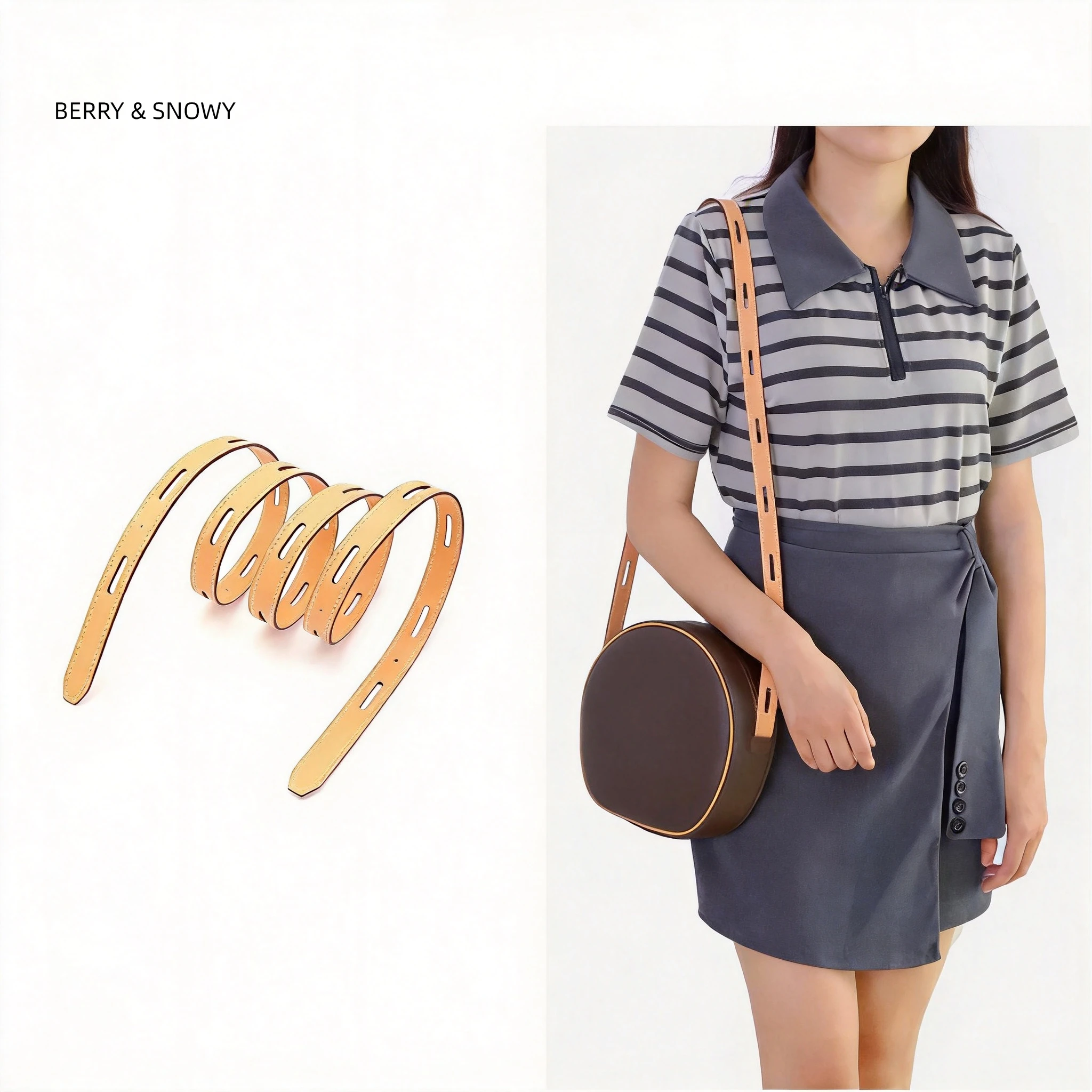 

Berry&Snowy Custom Crossbody Small Lifting Wide Shoulder Strap Genuine Vachetta Leather Replacement for Petite Boite Chapeau