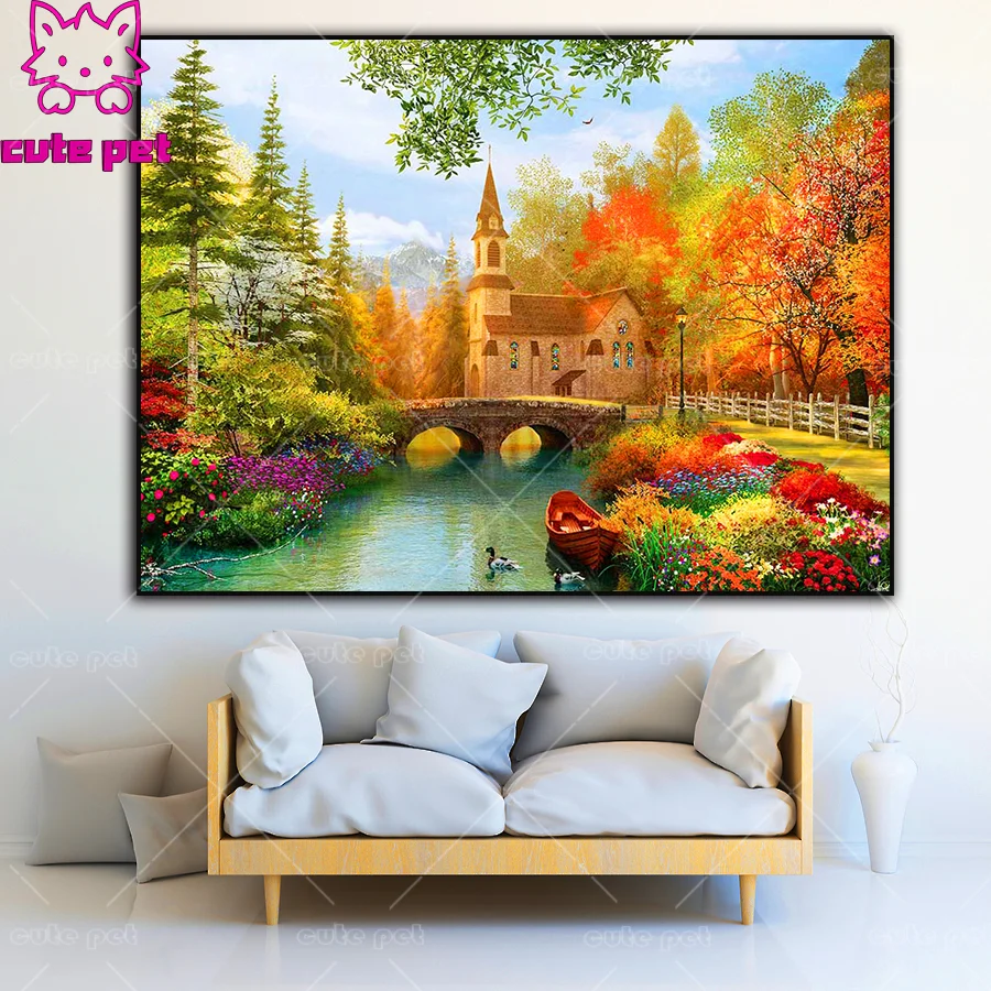 DIY Diamond Painting Autumn natural scenery puzzle Full Square Round Painting Cross Stitch 5D Rhinestones Mosaic Gift Home Decor