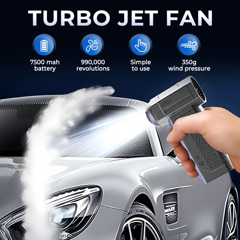 

Ручной турбоструйный вентилятор с 4 насадками, пылесос 990000 об/мин, беспроводной вентилятор, зарядка типа C, бесщеточный двигатель, светодиодное освещение