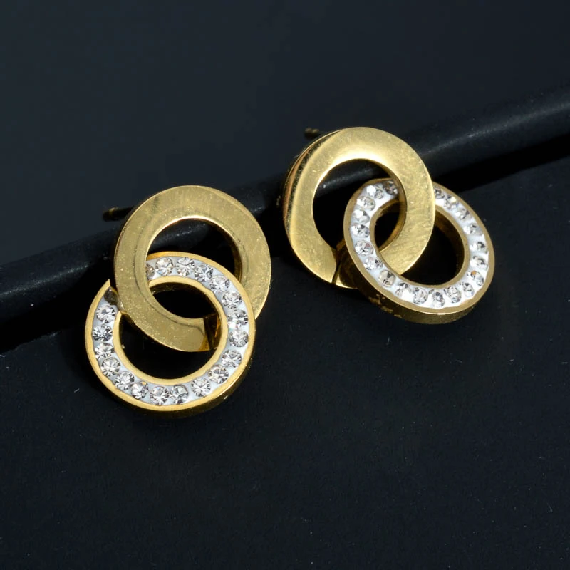 Charmoment Circle Shape Golden Stud Stainless Steel Zircon Earings for Women Piercing New In Earings Luxury Designer Jewelry