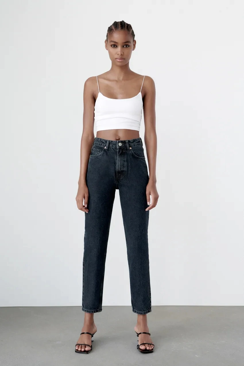 

Comfortable High Waist Cotton Denim Jeans Women's Loose Fit Versatile Spring New Sle 89723 Straight Leg Jeans Casual