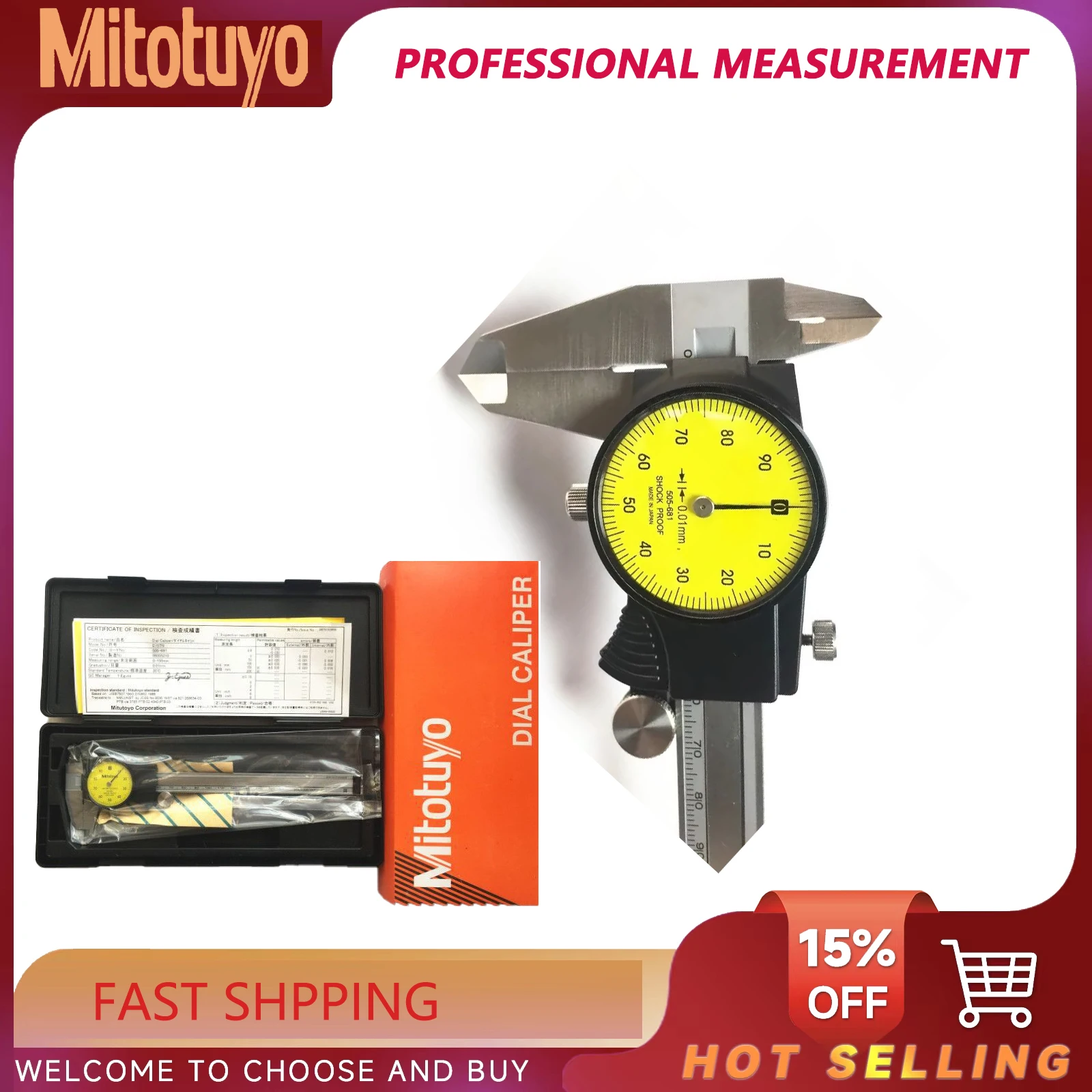 

New Dial Caliper 505-681 0-150mm 0.01mm Shockproof Stainless Steel Dial Vernier Caliper Industrial Precision Measuring Tool