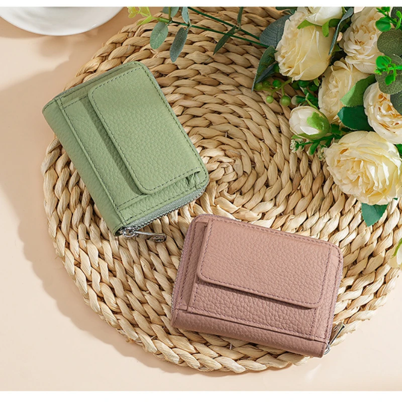 Genuine Leather RFID Short Coin Wallet Portable Card Holder Pouch Purse Bag Cowhide Student Small Money Clutch For Men Women