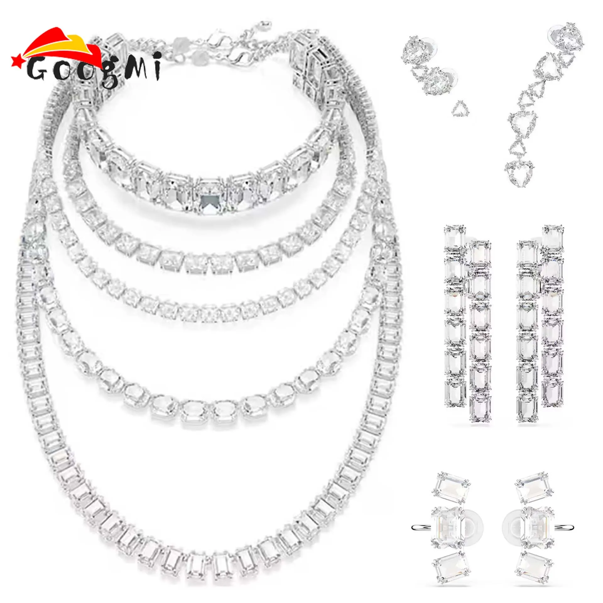 

Изысканный ювелирный набор для женщин в стиле Glamour 2026: роскошное колье-чокер, восьмиугольные сверкающие серьги, браслет, кольцо – идеальный свадебный подарок