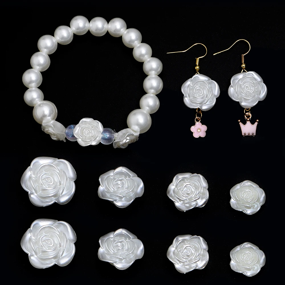 50/100 stücke abs Imitation Perlen Perlen weiße Rose Blume lose Spacer Perlen für DIY Armbänder Ohrringe Schmuck Herstellung Zubehör