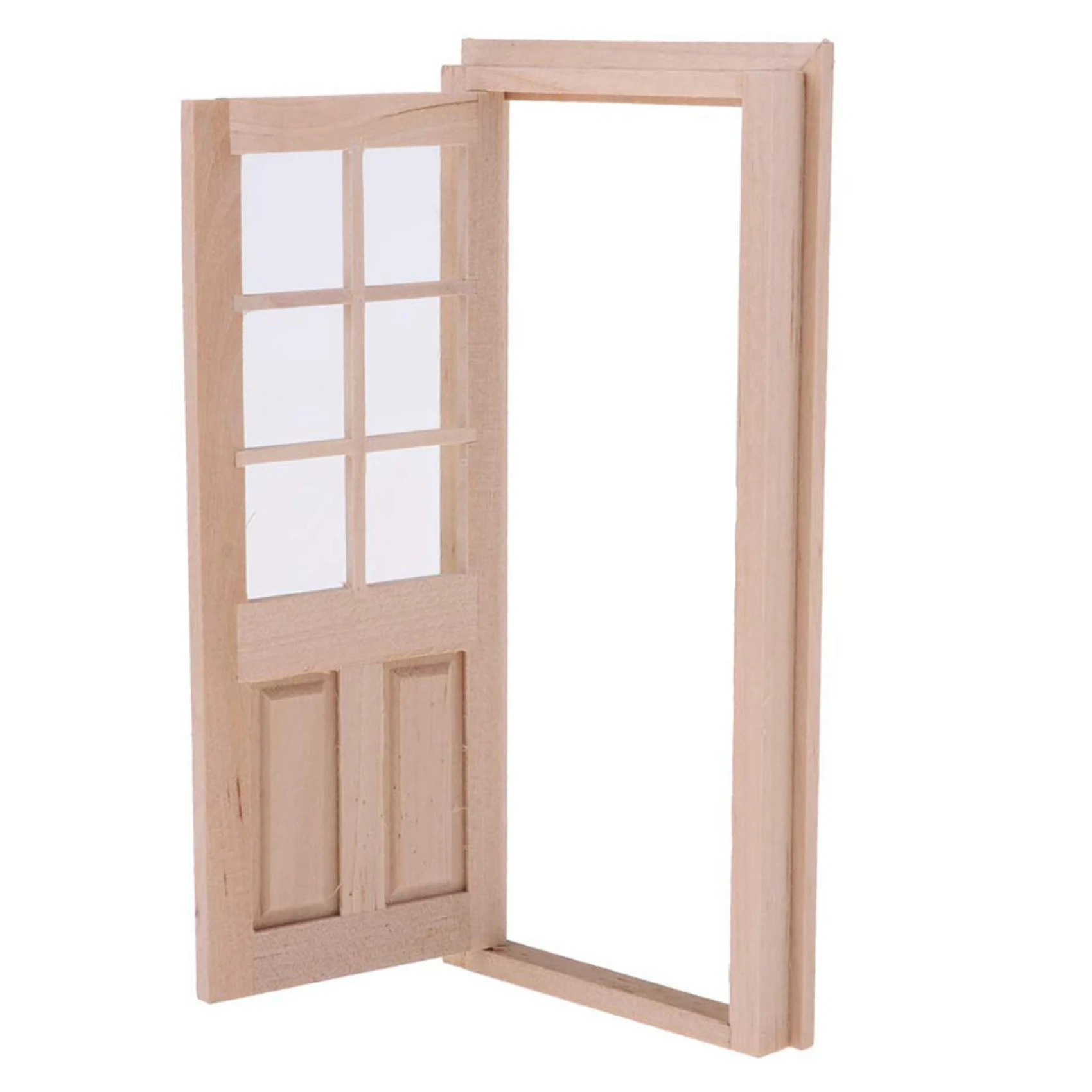 1/12 Wooden 6-Panel Single Door Frame Model Miniature Doll House DIY Decoration Kitchen Game Party Toys for Dollhouse