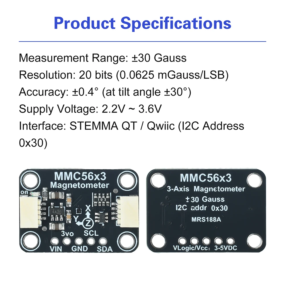 High-Precision MMC5603 Three-Axis Magnetometer Module Compatible With Stemma Qt/Qwiic Interface Blackboard