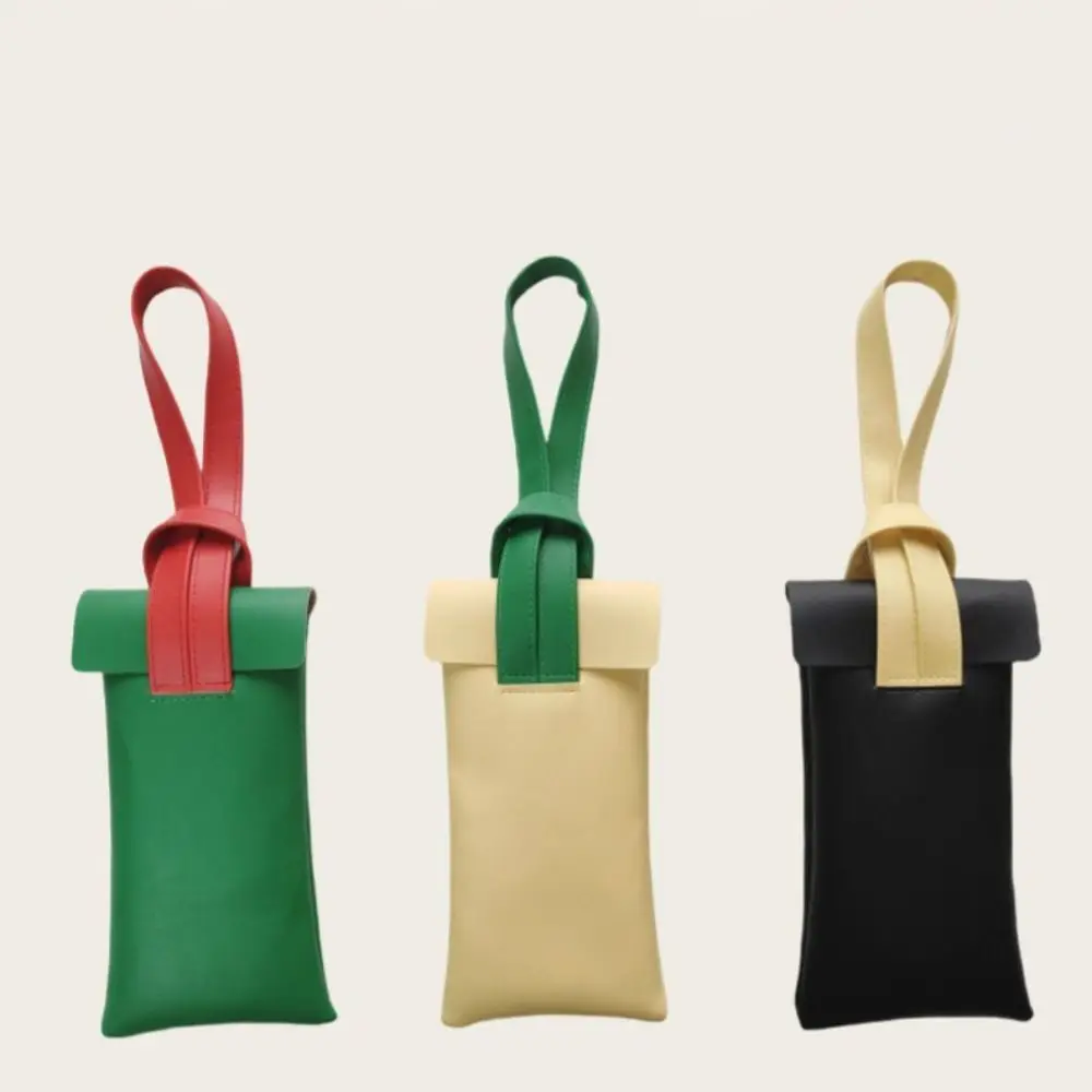 Новый чехол для хранения очков из искусственной кожи, защитная сумка для солнцезащитных очков с цветными блоками, подвесной чехол для очков с браслетом