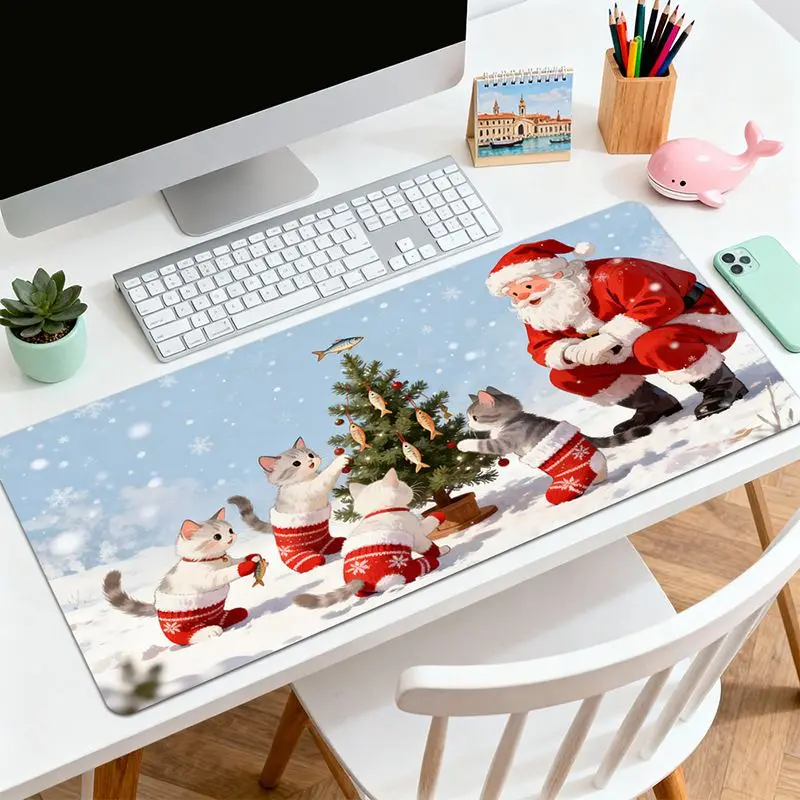 VIKAMA Santa Cat Christmas Tree Gifts Desk Mat Mouse Pad Quick Dry Machine Washable Study Instrument Station Mat Home Decor