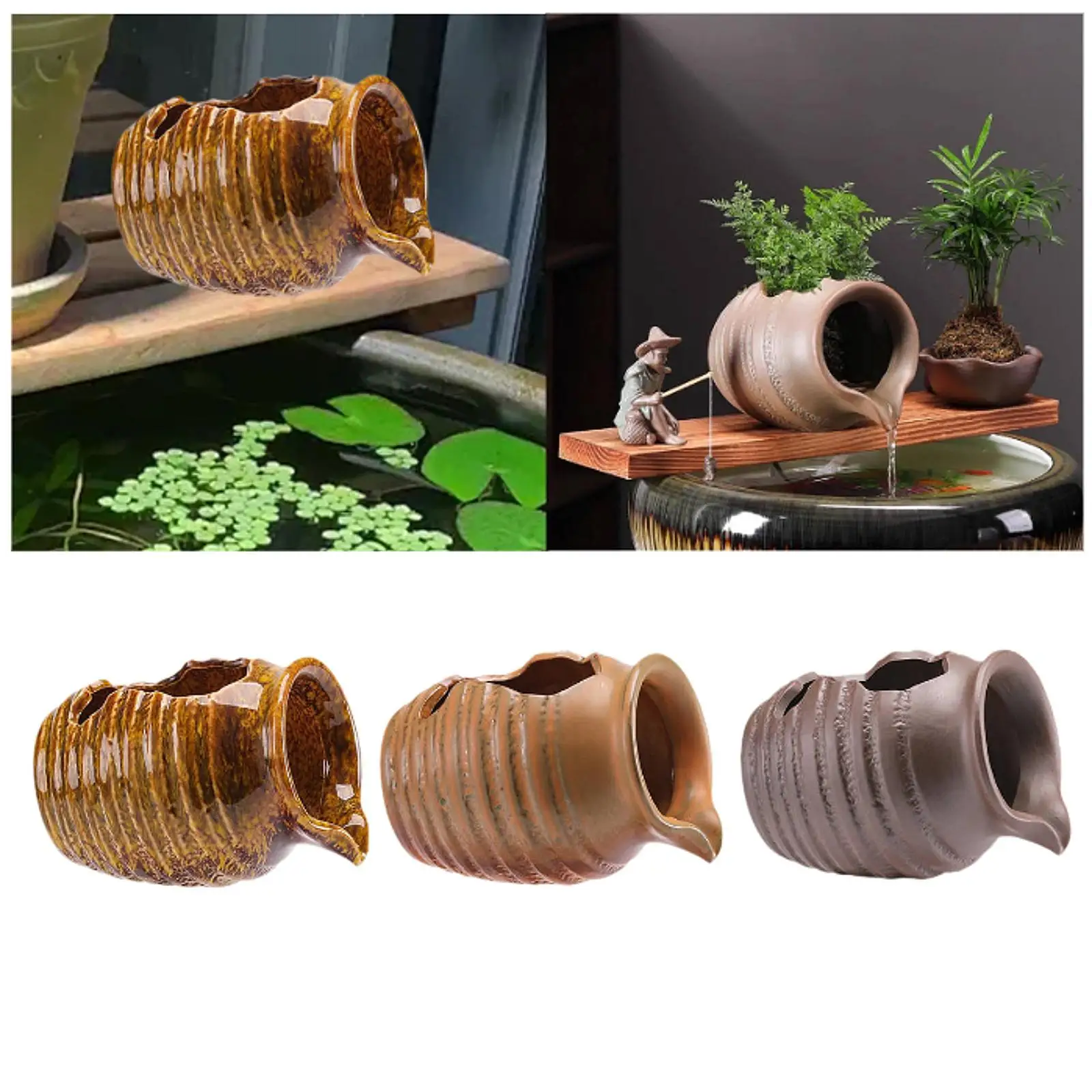 

Ceramic Fountain Jar Miniature Cave for Living Room Indoor Outdoor Balcony