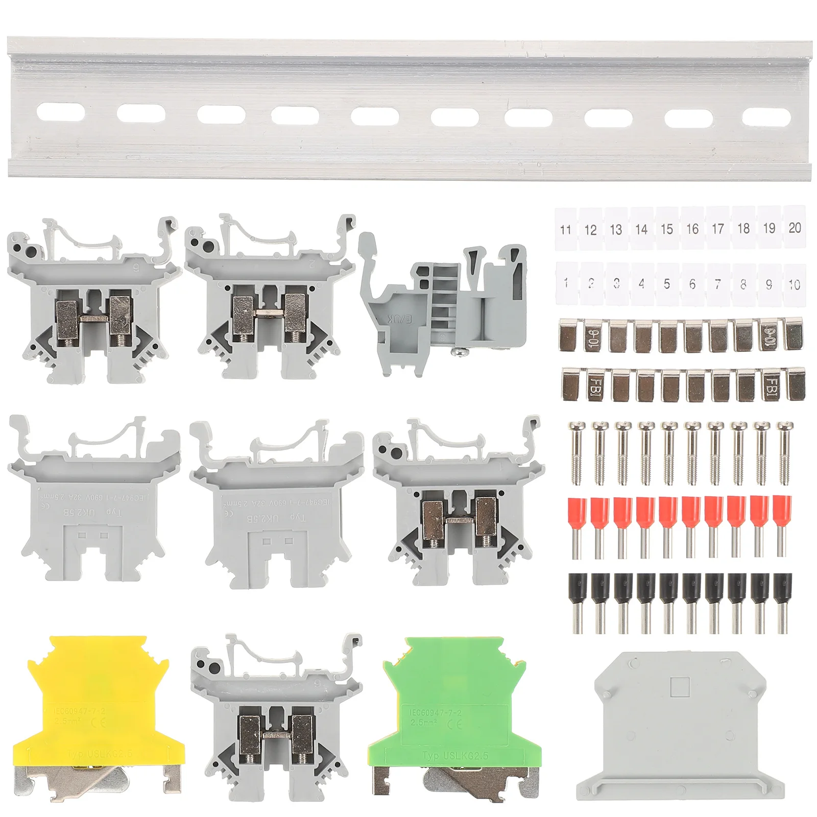 

DIN Rail Terminal Blocks Kit Wire Connector Jumper Marker Strip Brackets Grounding Bus PC Material Durability Easy Installation