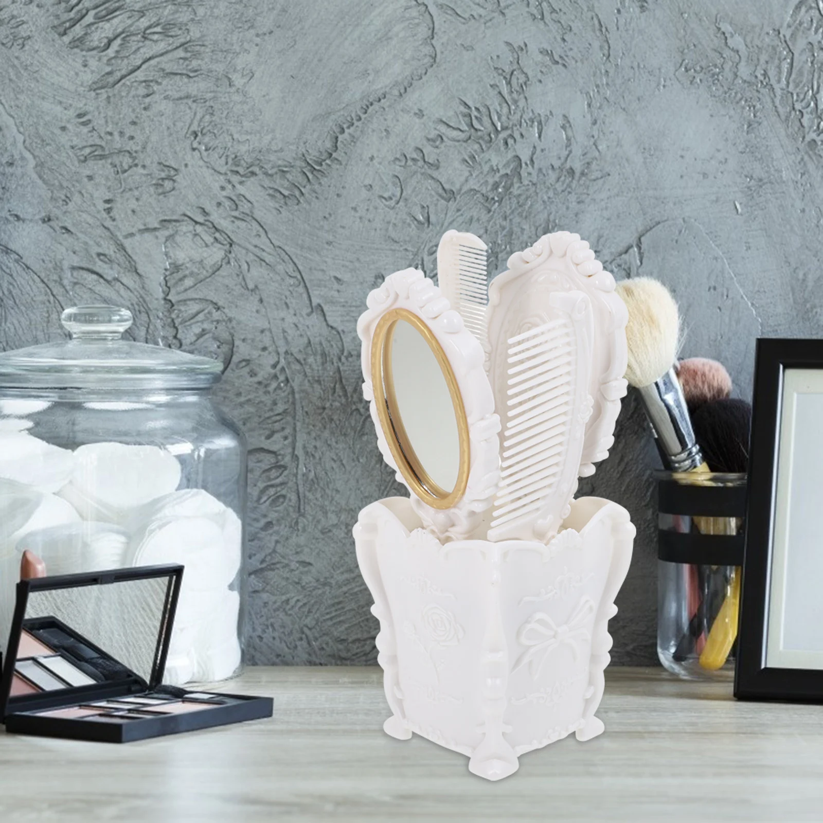 

5 Pcs Dressing Table Mirror Suit Vintage Comb Holder Massage Hair Brush and Makeup for Vanity White Organizer Women's