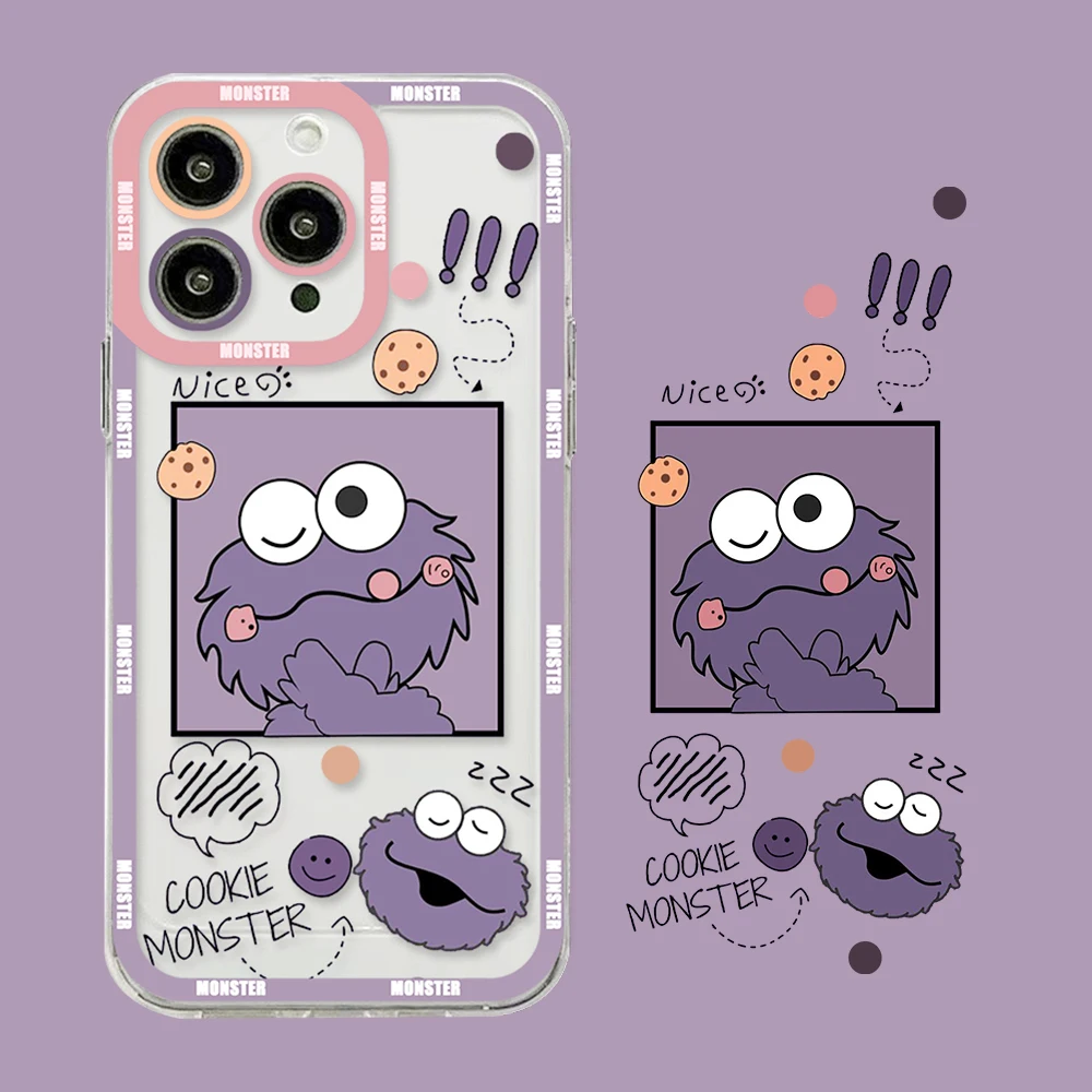 Cartoon Cookie M-Monster Phone Case for IPhone 15 14 13 12 Mini 11 Pro Max X XR XS 7 8 SE Plus Soft Silicone Transparent Cover