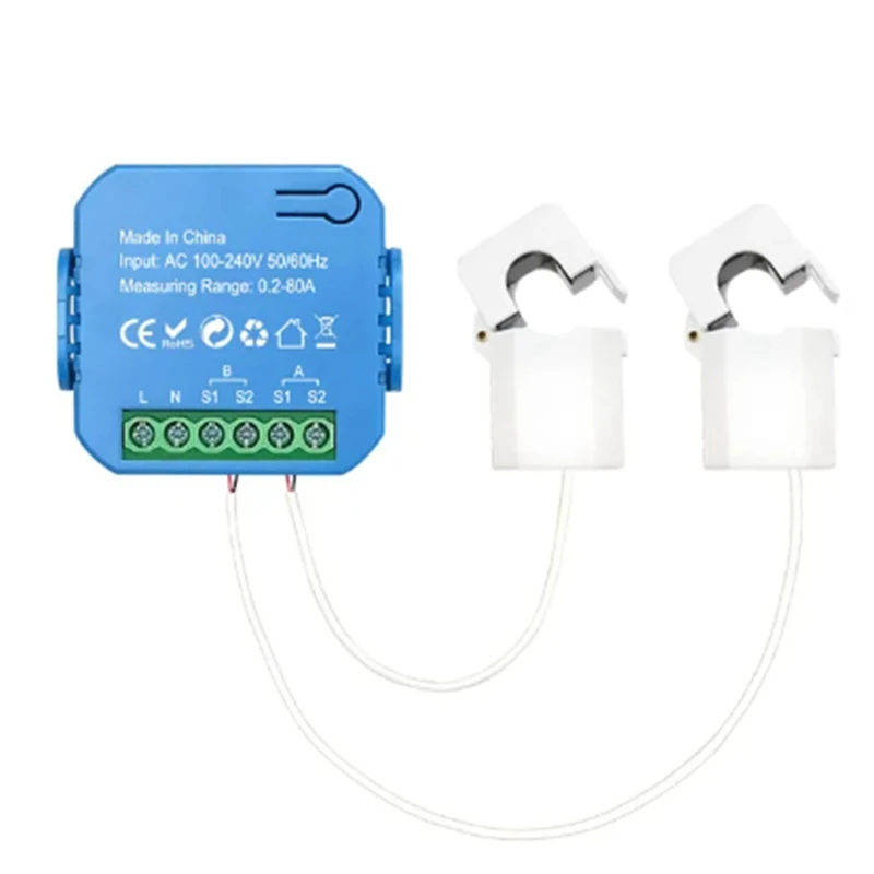 Tuya Smart Zigbee Energy Meter Bidirectional With Current Transformer Clamp App Monitor Power 80A Easy To Use (2CT)