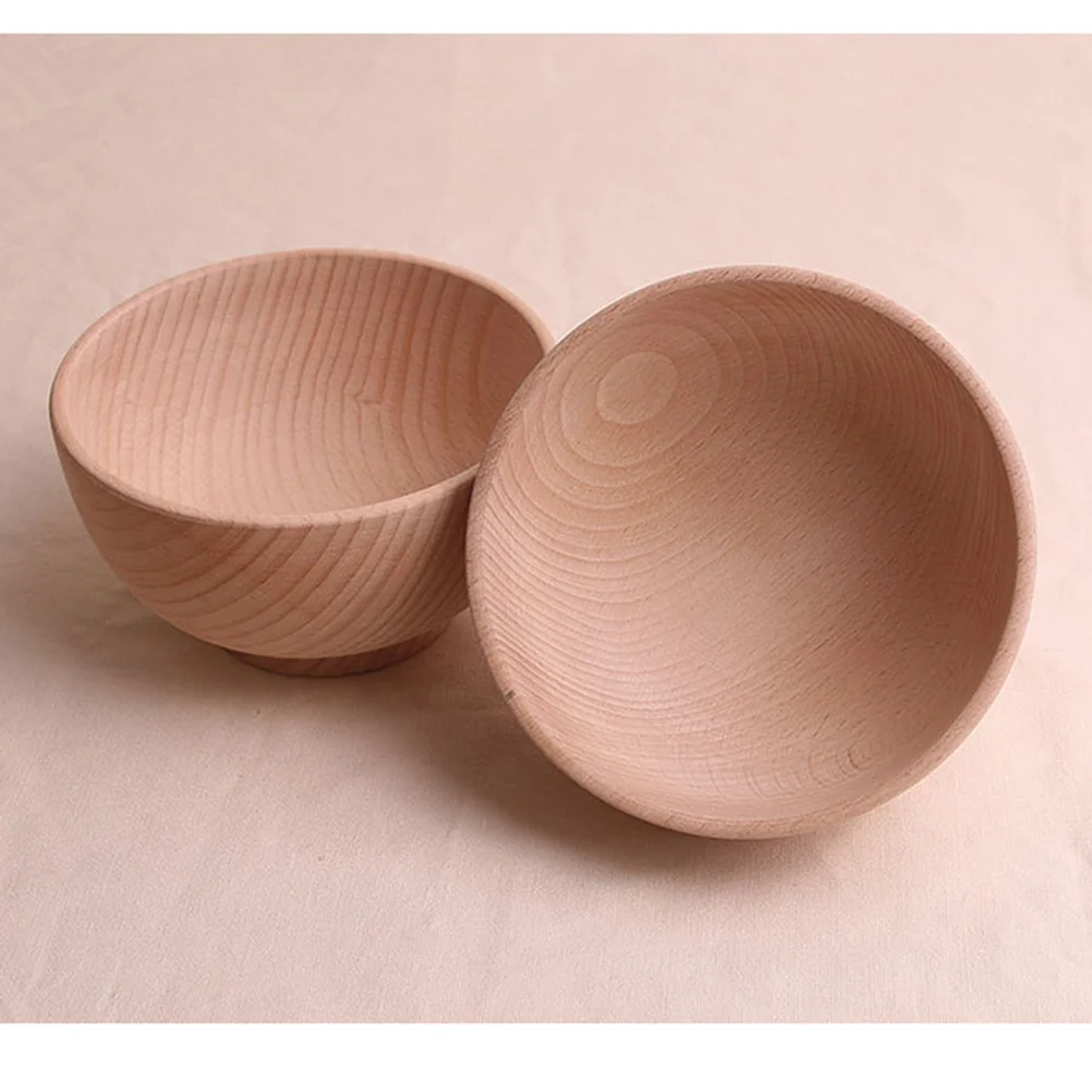 

2PCS Lacquer Free Beech Bowl Hot Insulation Wooden Bowl Simple Fashionable Soup Bowl Eco-friendly Children Bowl for Home Store U