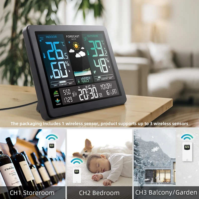 7" Color LCD Wireless Weather Station Digital In/Outdoor Table Wall Thermometer Hygrometer Alarm Clock Trend Forecast Barometer gallery 5