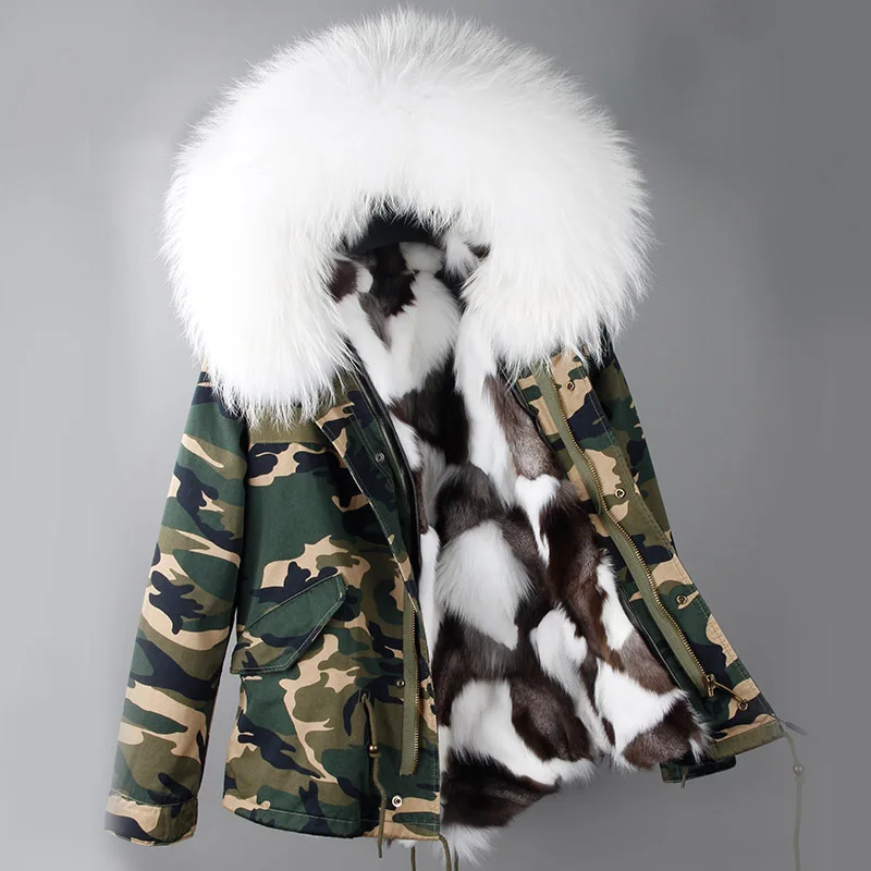 maomaokong women\'s clothing Natural fox fur lining winter jacket army green parka large real raccoon fur collar fur coat hooded