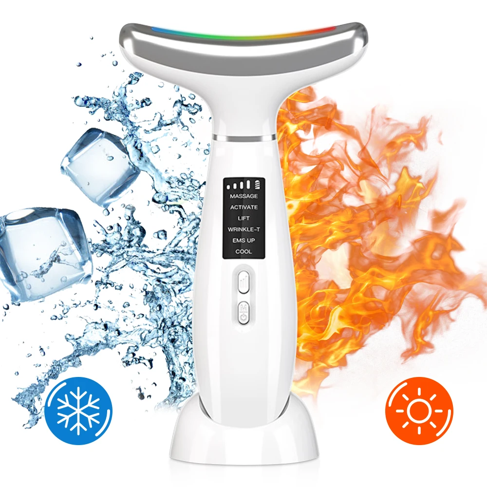 Cold Hot Compress Facial Neck Wrinkle Removal Beauty Device Red Light Therapy Anti Aging Face & Neck Lifting Massager