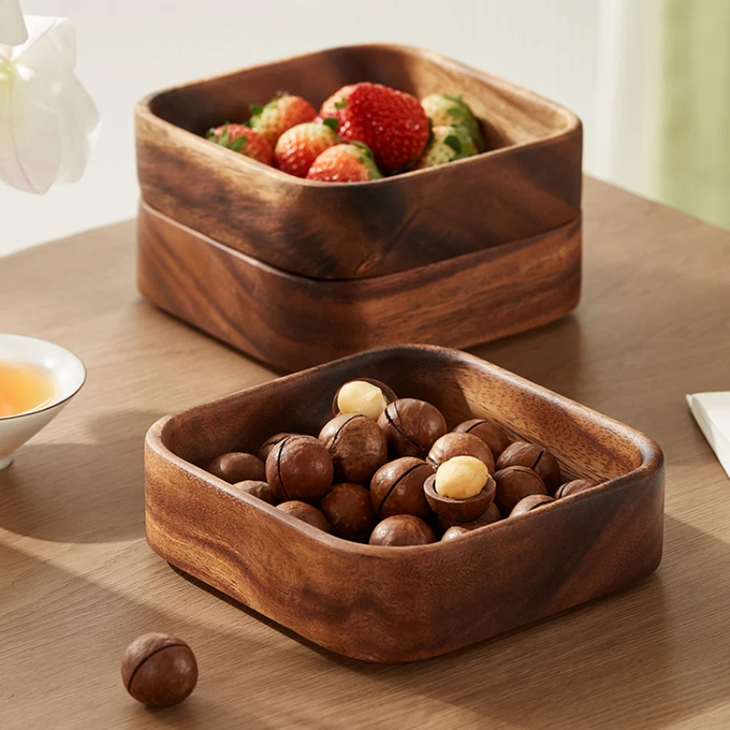 Wooden Snacks Dried Fruit Dessert Tray Solid Wood Square Tray Tea Table Fruit Compartmentalized Storage Dinner Plate