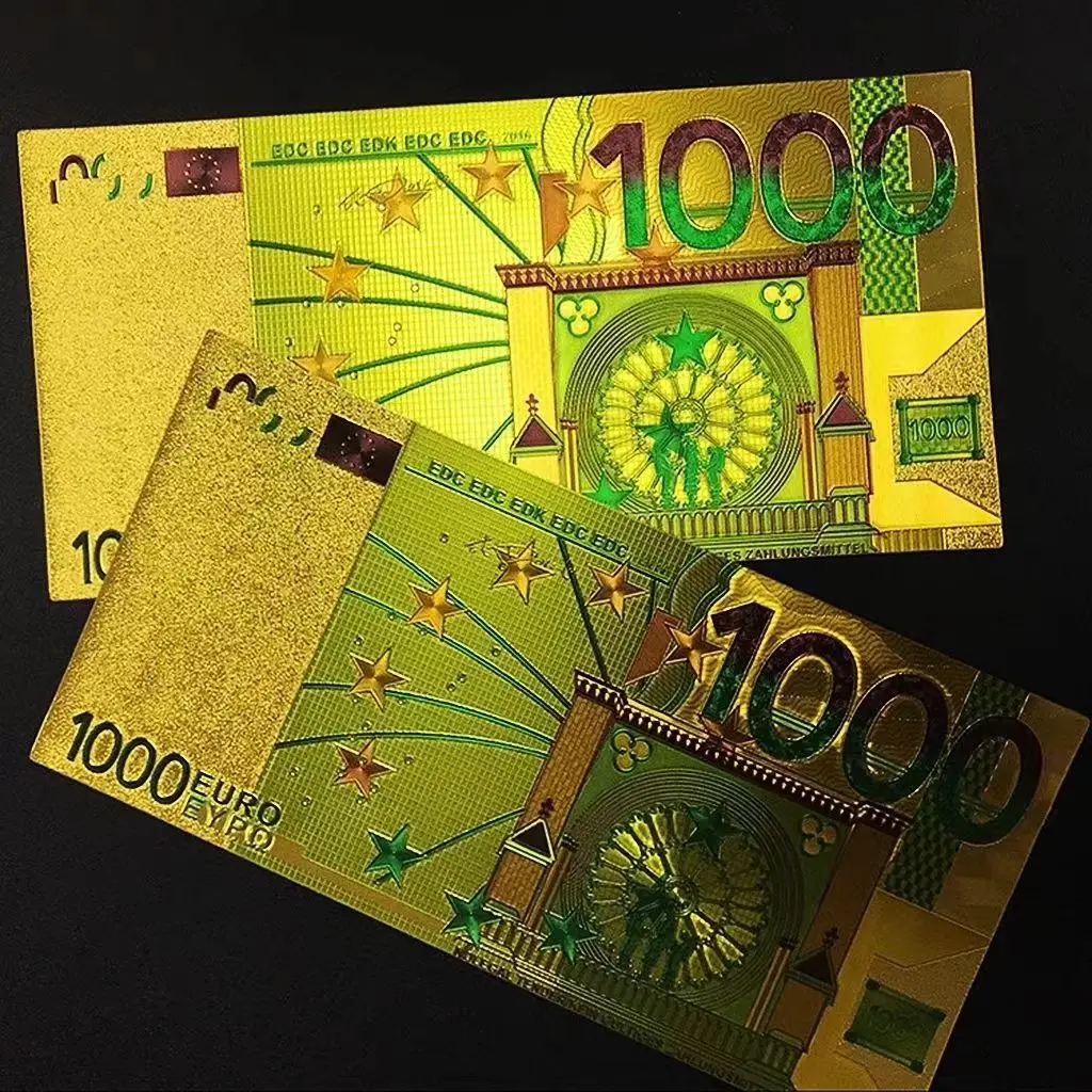 Fake 1000 Euro 2024 Plastic Banknotes Commemorative Notes 24K Gold Plated Euros Money Gold Foil High Quality Decoration