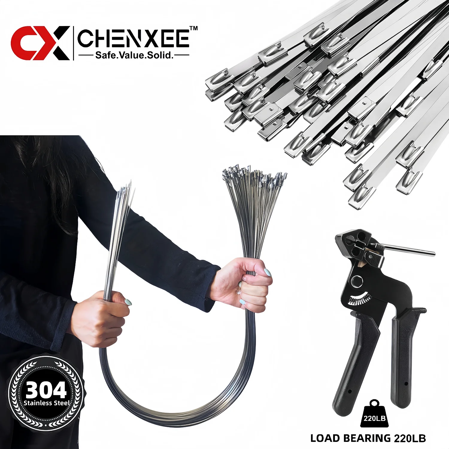 Metal Zip Ties, 304 Stainless Steel Heavy Duty Self-locking Cable Ties, For Exhaust Wrap Wire Fence Rolls Farms Pipes Machinery