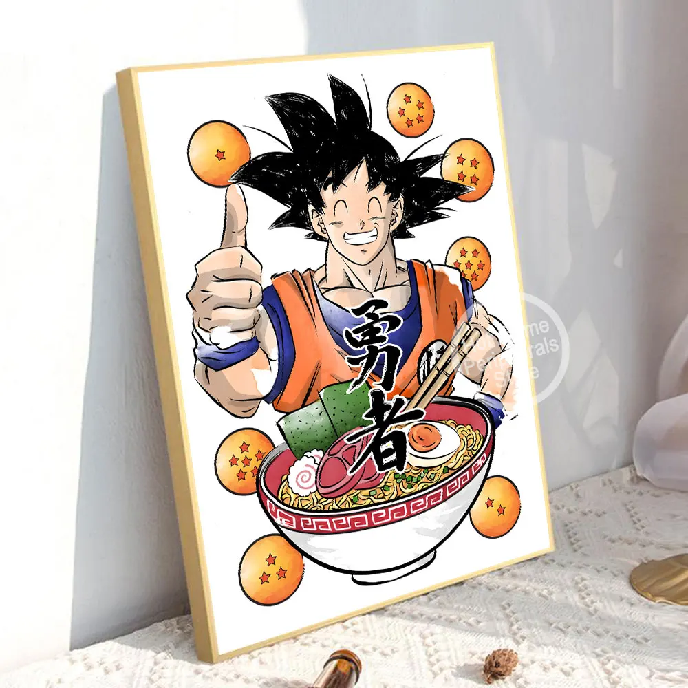 Póster periférico de Dragon Ball, imagen artística de Son Goku Eating Noodles, pintura en lienzo de Anime Retro, Mural impreso, decoración de restaurante, regalo