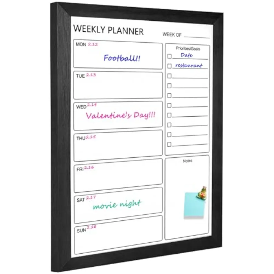 

Dry Erase White Board Weekly Calendar Board, Magnetic Whiteboard for Wall, 17.7"x23.6 Solid Wood Framed Message Board, Planner