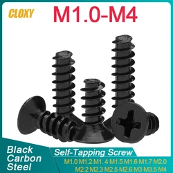 50- 500pcst M1 M1.2 M2 M2.3 M2.6 M3 M4 Black Carbon Steel Mini Screw Cross Recessed Countersunk Head Self-tapping Screw