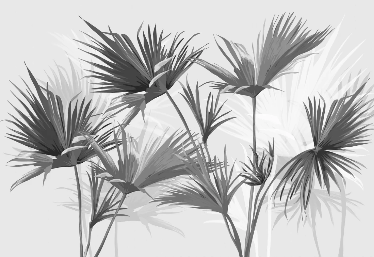 Customized Wallpaper Hand drawn Nordic Plants Coconut Tree Mural Home Decoration Black and White Jungle Decoration 3d Painting