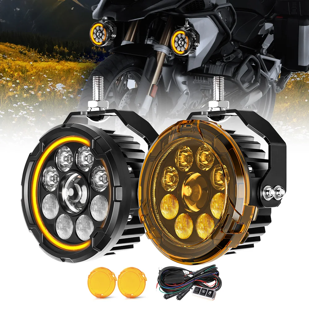 Motorcycle 4.5 Inch Round LED Driving Light Amber DRL Visibility Daytime Auxiliary Lights Off Road For Sportster Thruxton CB750