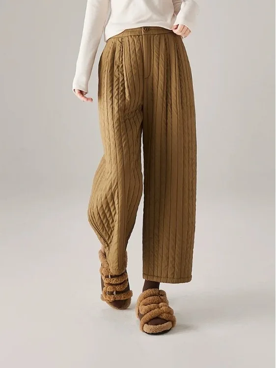 Pantaloni Harem casual in cotone caldo Thiened Pantaloni invernali da donna in vita elastica retrò Nascondi pantaloni dimagranti in cotone a nove punti