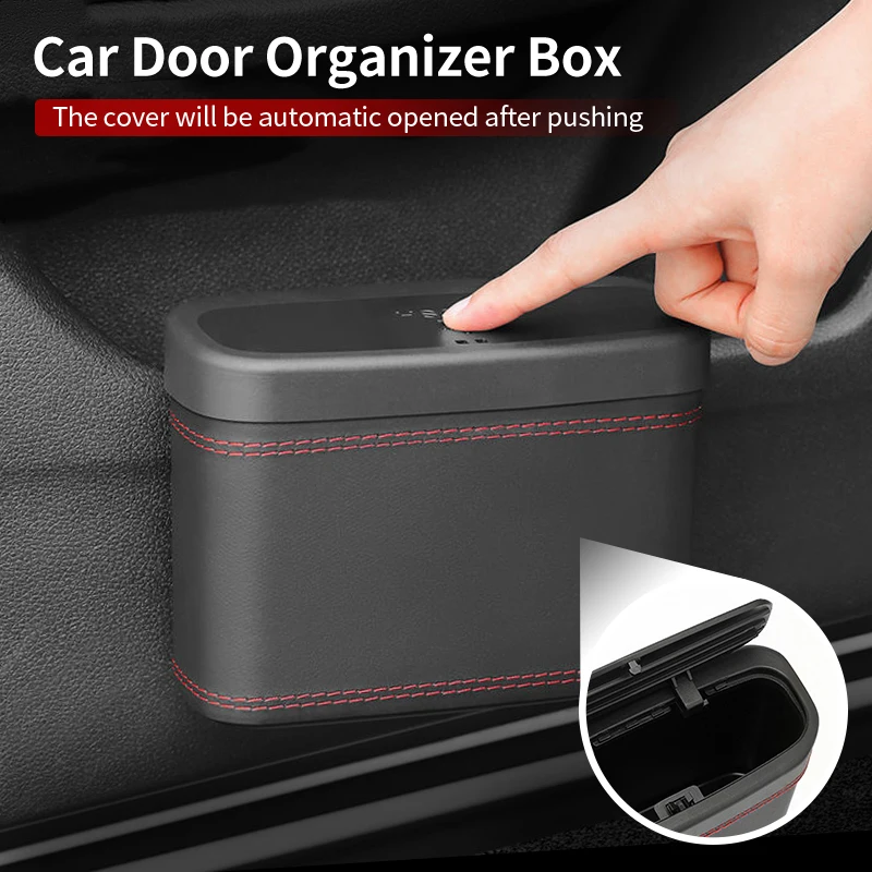 

Car Push-Button Style Square Leather Multi Functional Organizer Box Trash Can For NO